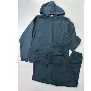 Puma Womens Small Teal Magenta Piping Hoodie and Joggers Sweatpant Set 2 Piece